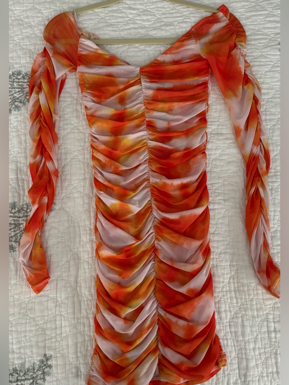 By Dylan Orange Tie-Dye Long Sleeve Dress